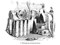 19th-century mill-workers draw the worsted into slivers