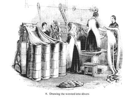 19th-century mill-workers draw the worsted into slivers