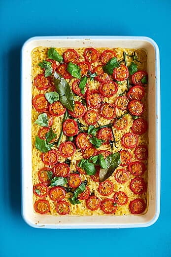 All-in-One Roasted Tomato and Bay Orzo with Black Pepper