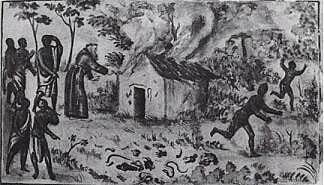 A Capuchin priest destroying a Kimpasi lodge