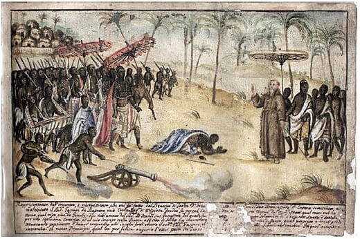 Reception of a Capuchin missionary by a local ruler in Kongo in 1740